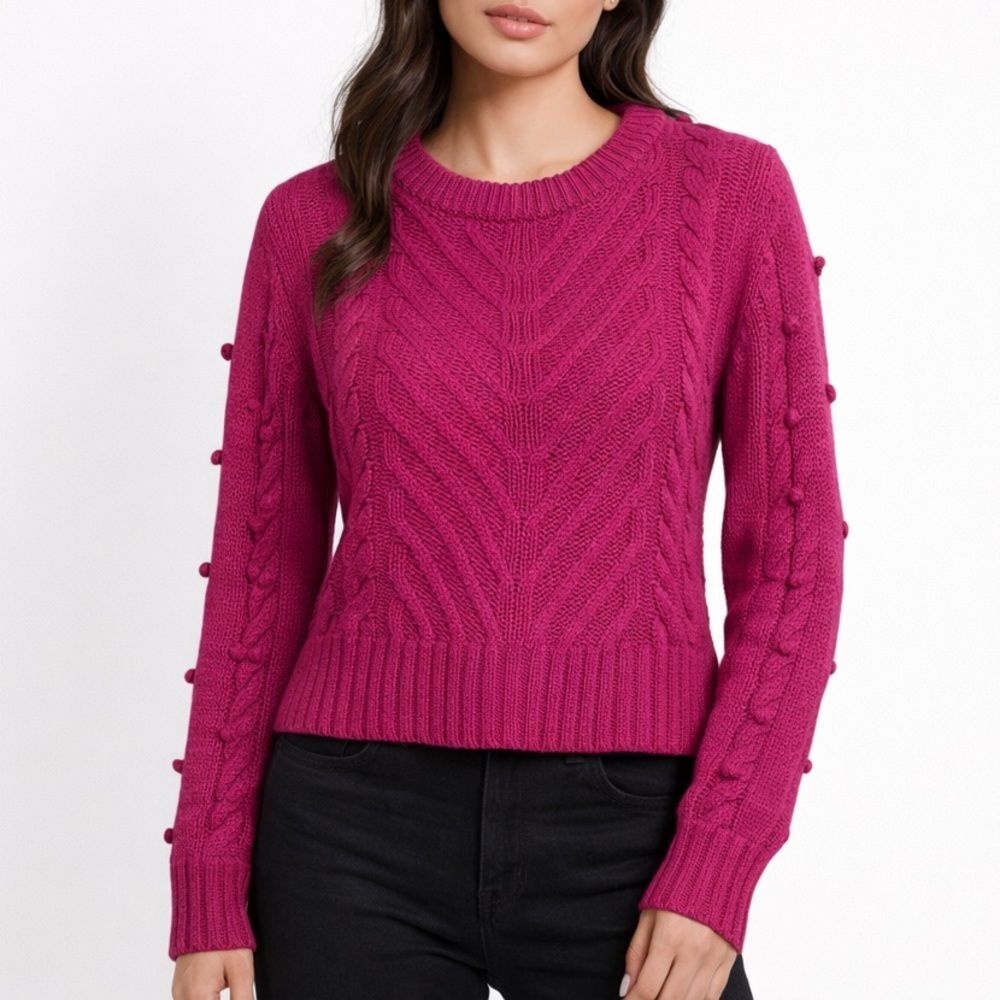 A.L.C. Aubry Sweater Women's Small Pink Merino Wool Pompom Cable Knit Cozy Chic